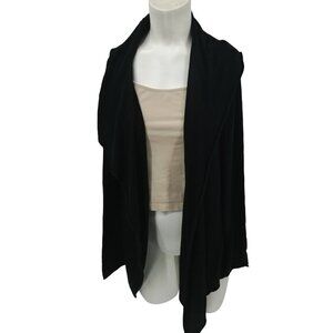 Peruvian Connection Linen Blend Long Sleeve Black Waterfall Cardigan Sweater XS